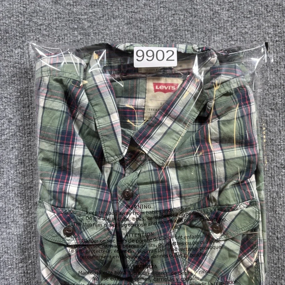 Levi's Mens Large Green Plaid Cotton Short Sleeve Button Up Workwear Shirt